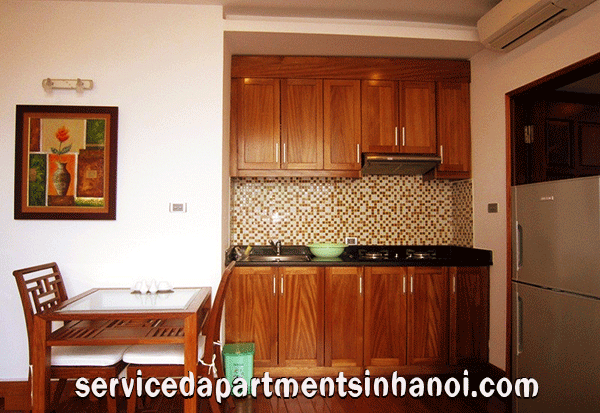 Bright one bedroom apartment rental in Truc Bach area, wooden floor 3