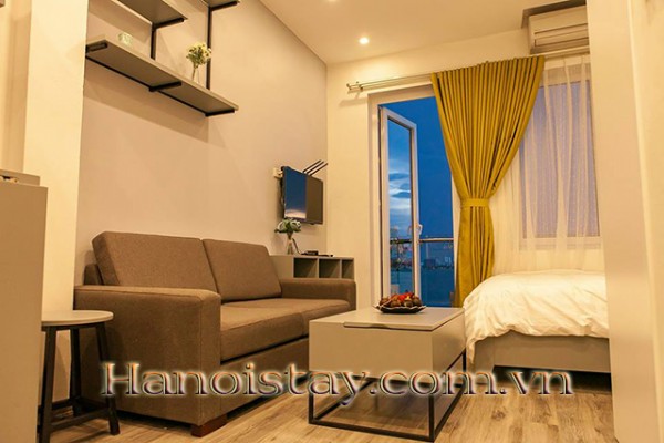 Lake View Serviced Apartment Rental in Yen Phu Area. Tay Ho District with Lovely Balcony 1
