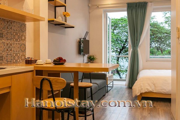 Lake View Serviced Apartment Rental in Yen Phu Area. Tay Ho District with Lovely Balcony 5